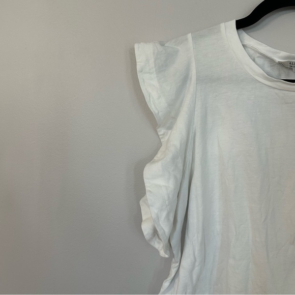 All Saints Women’s White Short Flutter Sleeve Cotton Crewneck Top Size 10 GUC - Picture 4 of 6